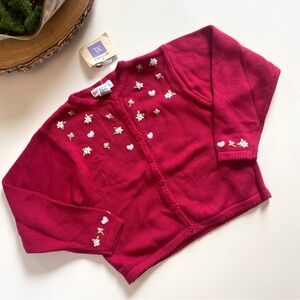 NWT • Vintage 1998 Rainbow Tag Gymboree Red Embroidered Flower Hearts Cardigan